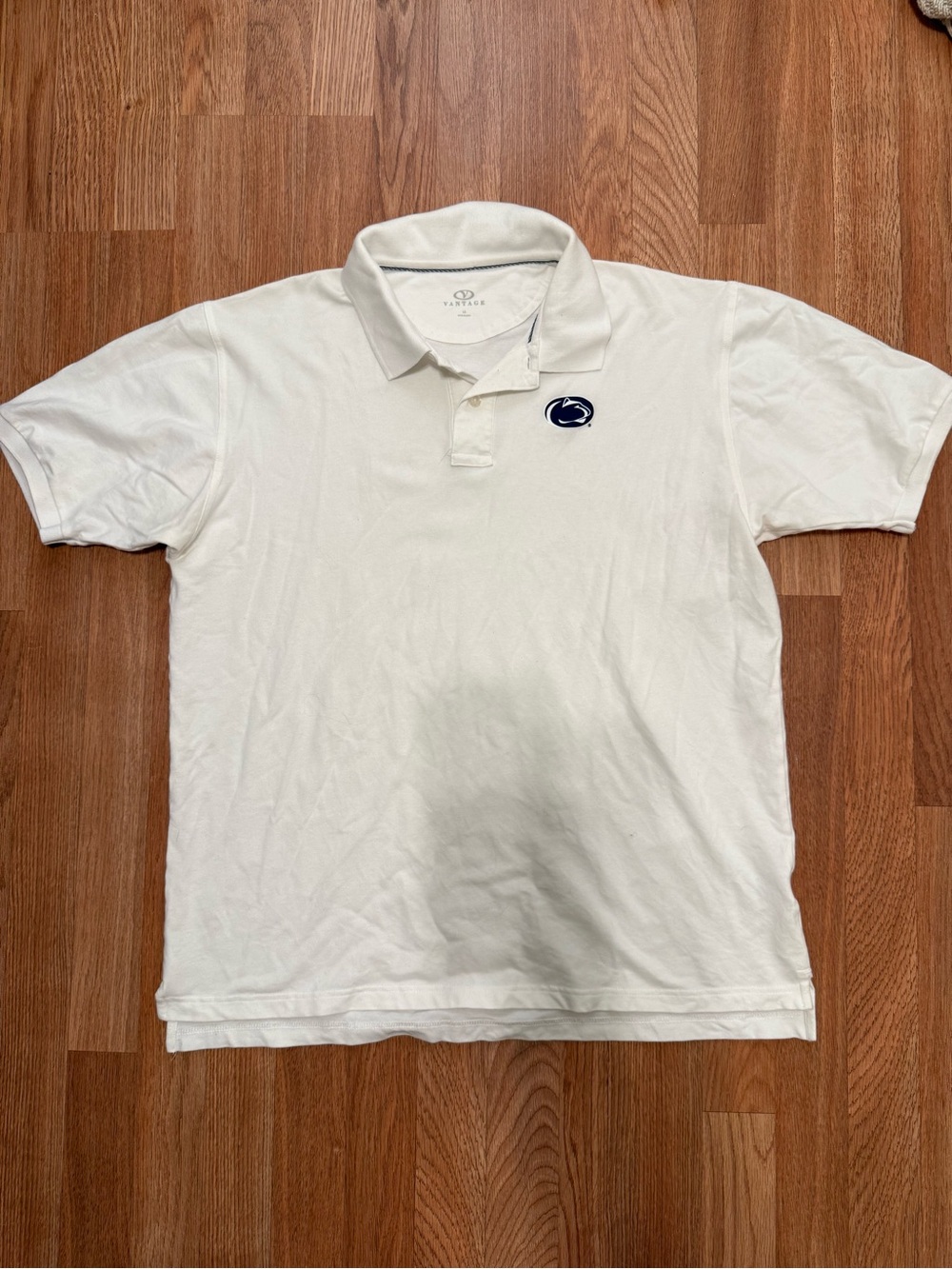 White Short-Sleeve Polo with Embroidered Navy Logo